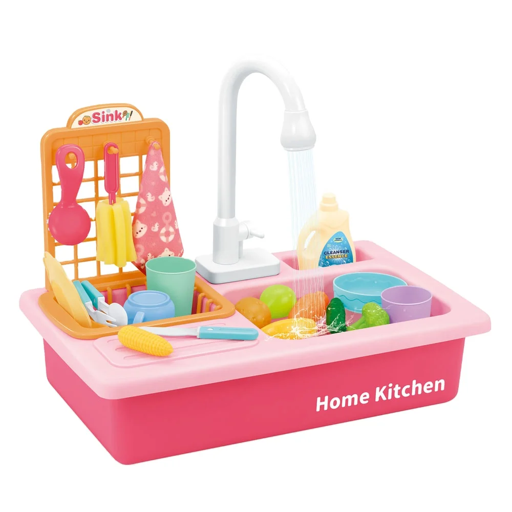 
Wholesale Plastic Pretend Play Kitchen Set Real Faucet Wash Dishes Sink Toys For Kids 