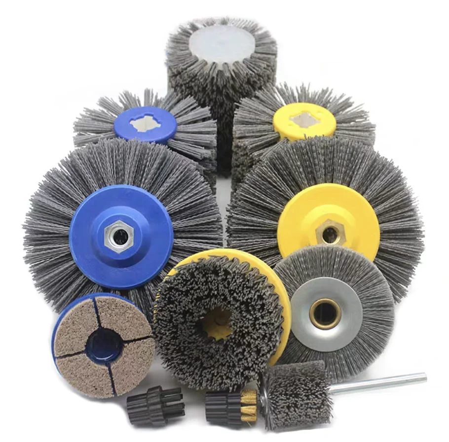 Customized Shape Rotary Nylon Abrasive Wire Grain 120 Polishing Wheel Brush Roller for Wood