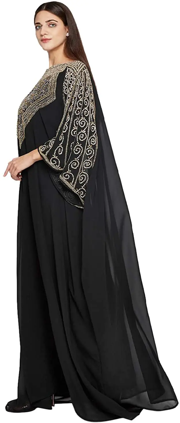 OEM ODM Farasha Long Sleeved Dress Black Long Sleeved Evening Dress Silk  Kaftan