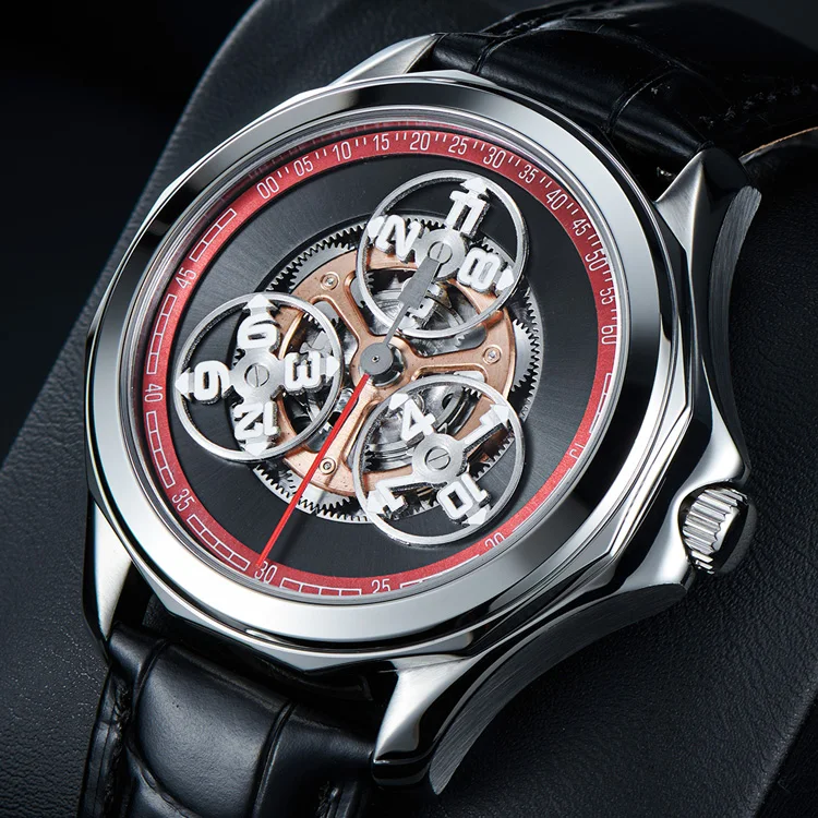 Regulating Self Winding Slim Thin Business Limunous Stainless Steel Wandering Hour Leather Mechanical Watch For Men Custom