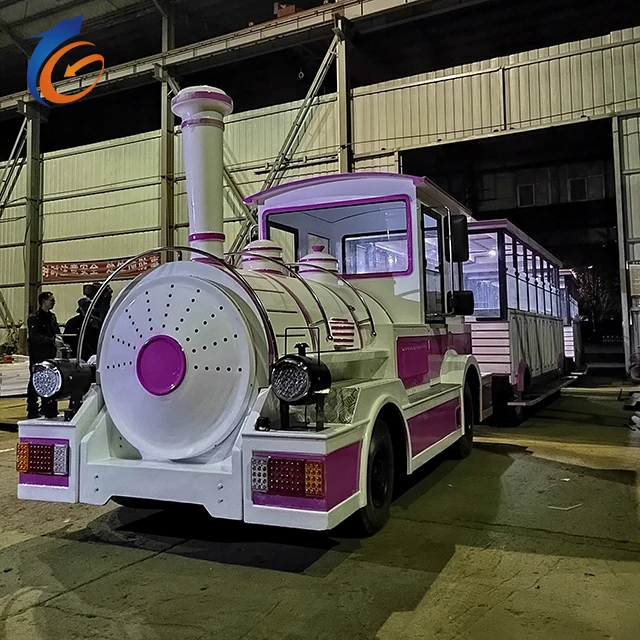 Fuel powered sightseeing trains and trackless train amusement equipment produced by Chinese manufacturers for tourist attraction