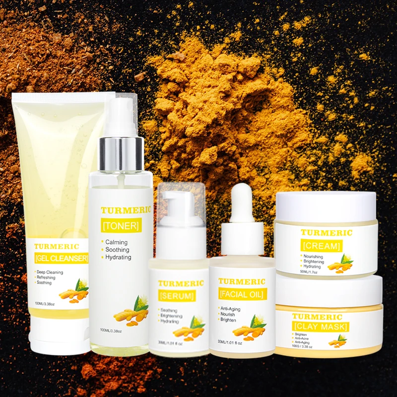 Private Label Organic Ginger Extract Facial Skincare Set Anti Acne Skin Whitening Repair Turmeric Skin Care Set For  Women