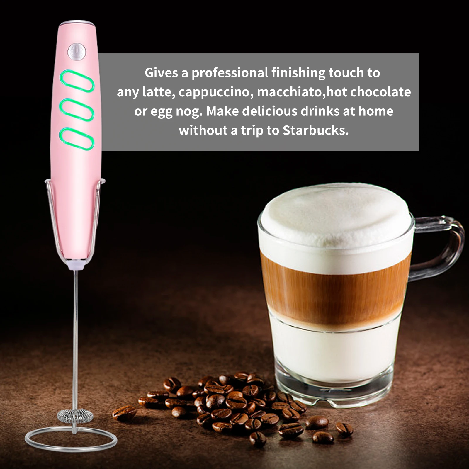 Electric Milk Frother Handheld,Foam Beater Milk Frother ,Battery Operated Mini Smoothie Blender For coffee