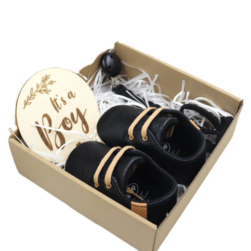 8 colors baby pu leather shoes leopard print soft toddler first walkers pacifier chain  newborn gift set