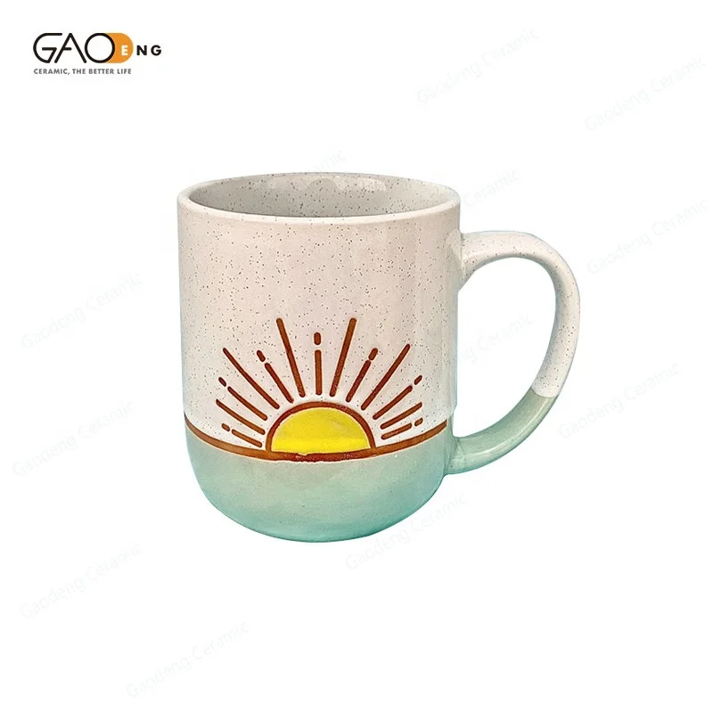 Hand-painted Rainbow Sun Pattern Milk Tea Coffee Cup, Customized Large Capacity Ceramic Mug
