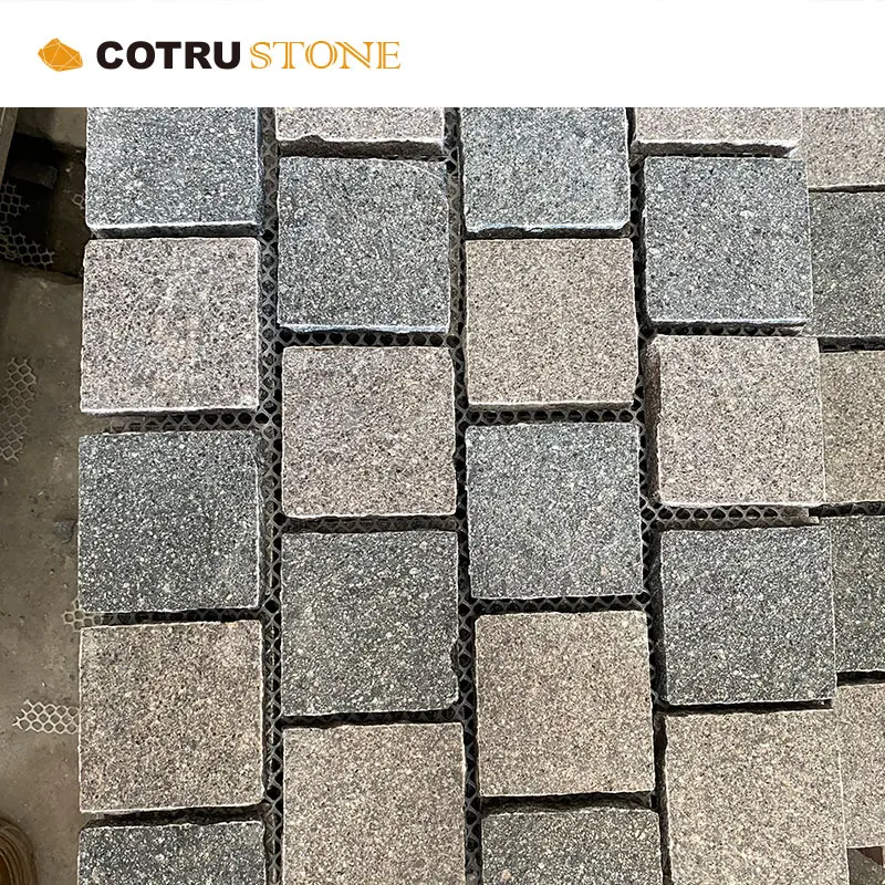 Mixed Cobble Mesh Porphyry Stone Multi-colored square Stones Creative Design Outdoor Paving Stones Natural Granite Material