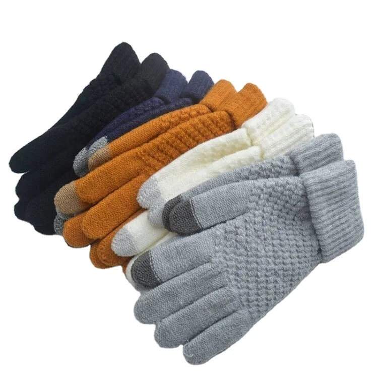 Knit Winter 100 Acrylic Mitten Gloves Wholesale Customize Jacquard Pink Plain Unisex Adult Logo Style Time Color Material Origin