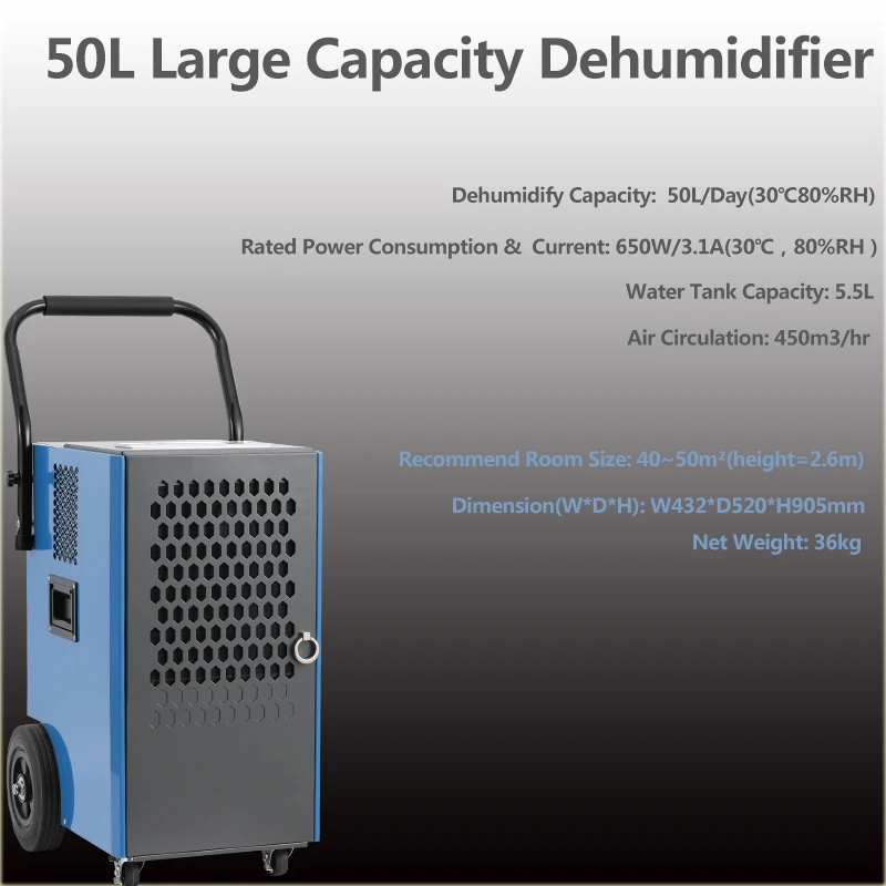 OEM ODM Factory Industrial Dehumidifier 50L 70L 90L R410a R290 Commercial Dehumidifier Restoration Large Capacity Dehumidifier