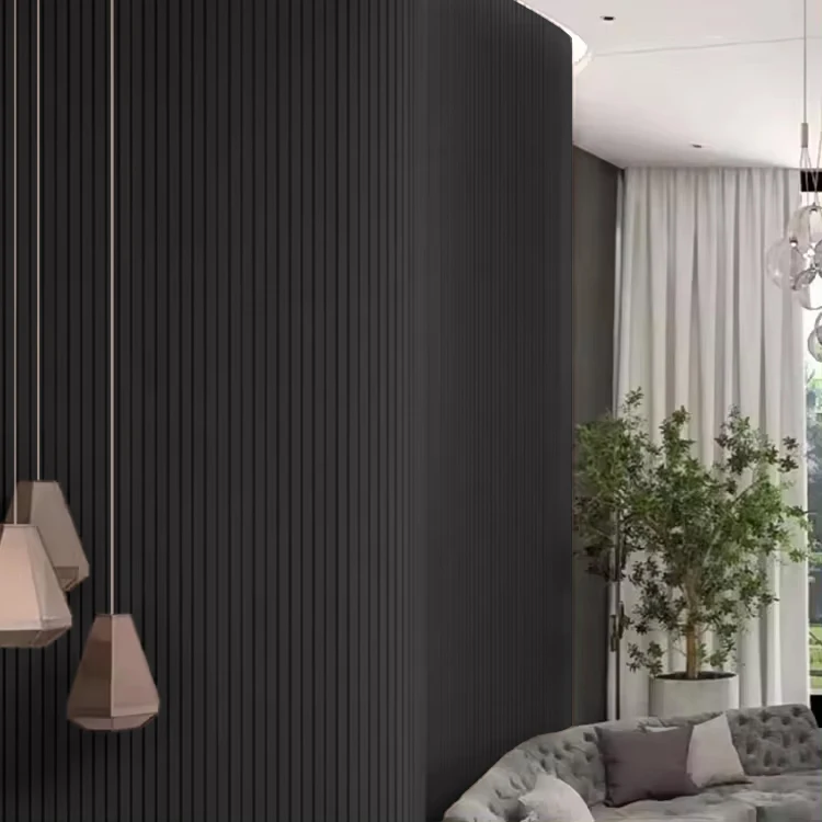 KASARO Customized 3d Wood Veneer Black Akupanel Flexible wood board Slat Soundproofing MDF Wave Acoustic Wall Felt Panels