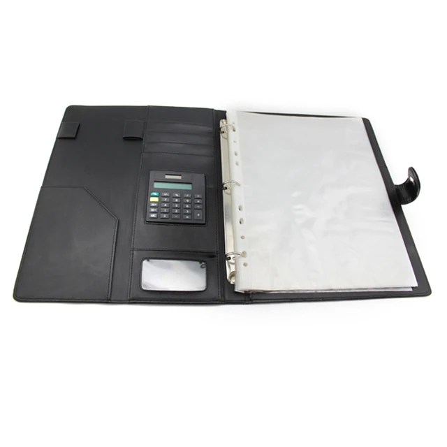 Multifunction Large Capacity Business Conference Metal Ring Binder A4 PU Leather File Folder Organizer