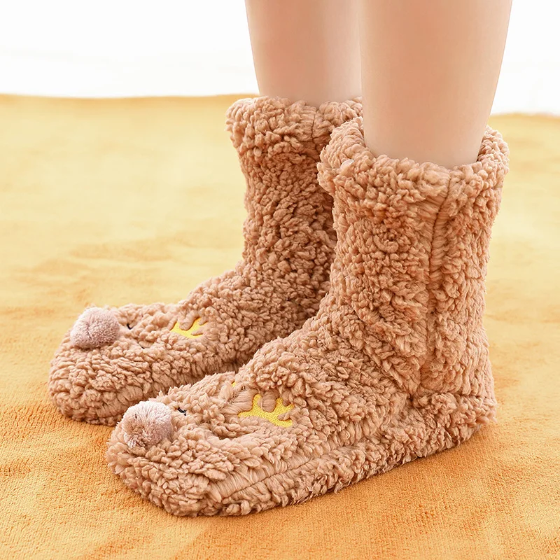 CMAX thickness women warm floor sherpa sock soft long fleece lined anti-slip winter home socks