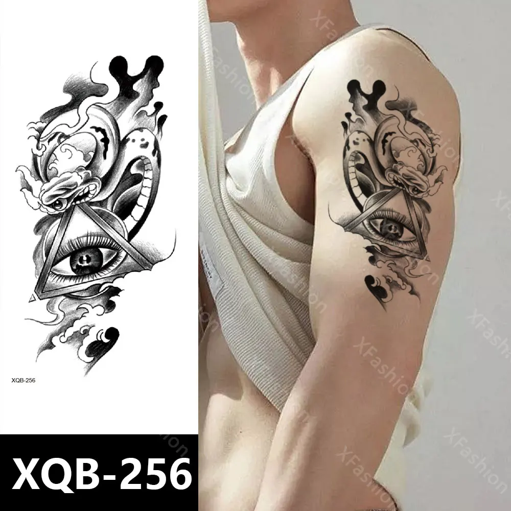Large size half arm waterproof animal wolf dragon flower tattoo stickers