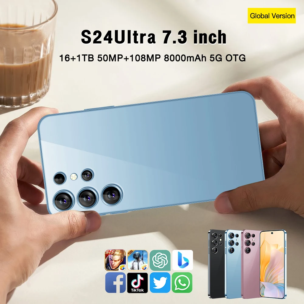 2024 Лидер продаж сотовый телефон S24 ультра 16 ГБ + 1 ТБ 5 г смартфон 7 3 дюймов разблокированный две карты Android 13 мобильный