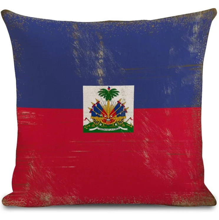 Retro Haiti Flag Cotton Throw Pillow Case Beautiful Graphic Pattern of Colorful Pillow Cushion Covers Home Sofa Decorative