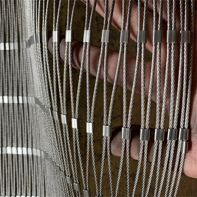 Excellent flexible strong strength Hole 75*75mm stainless steel rope mesh netting hand-woven SS304 wire rope mesh