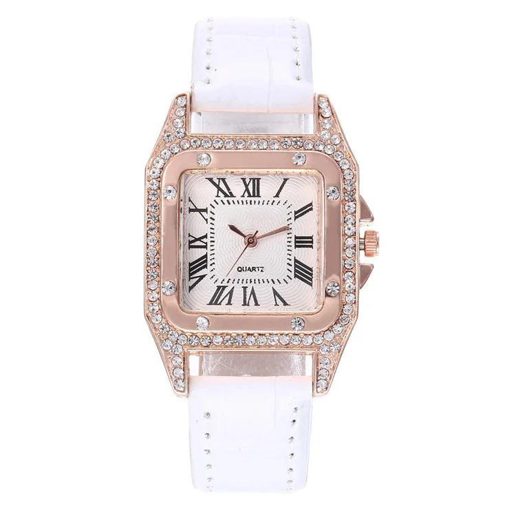 
Best Selling Leather Strap Women Square Diamond Womens Quartz Watch Watches Woman 
