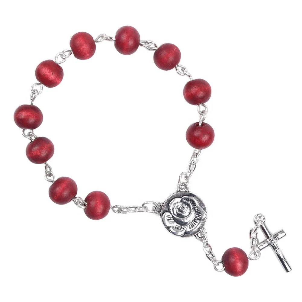 Rose Scented 8mm Wood Bead Religious Rosaries with Cross Catholic Crucifix Decade Rosary