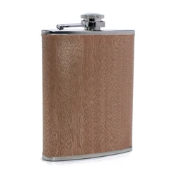 8oz Creative Metal Stainless Steel Hip Flask Wooden Wrapped Whiskey Wine Bottle Alcohol Pocket Flagon Gifts Wood Flask