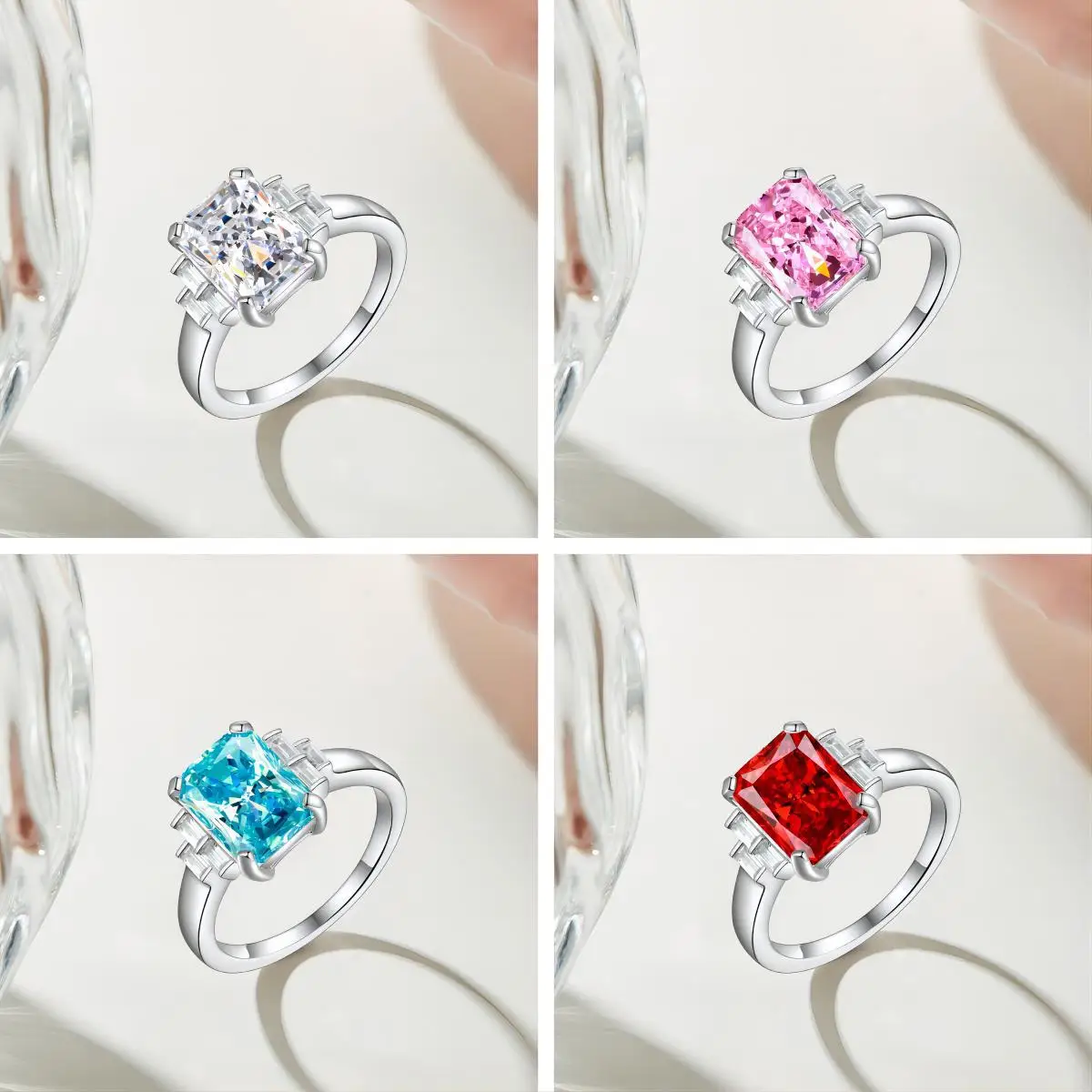 Fashion S925 Silver Birthday Party Wedding Ring Baguette Band Shiny Cut Diamond Zirconia 925 SIlver Women Rings