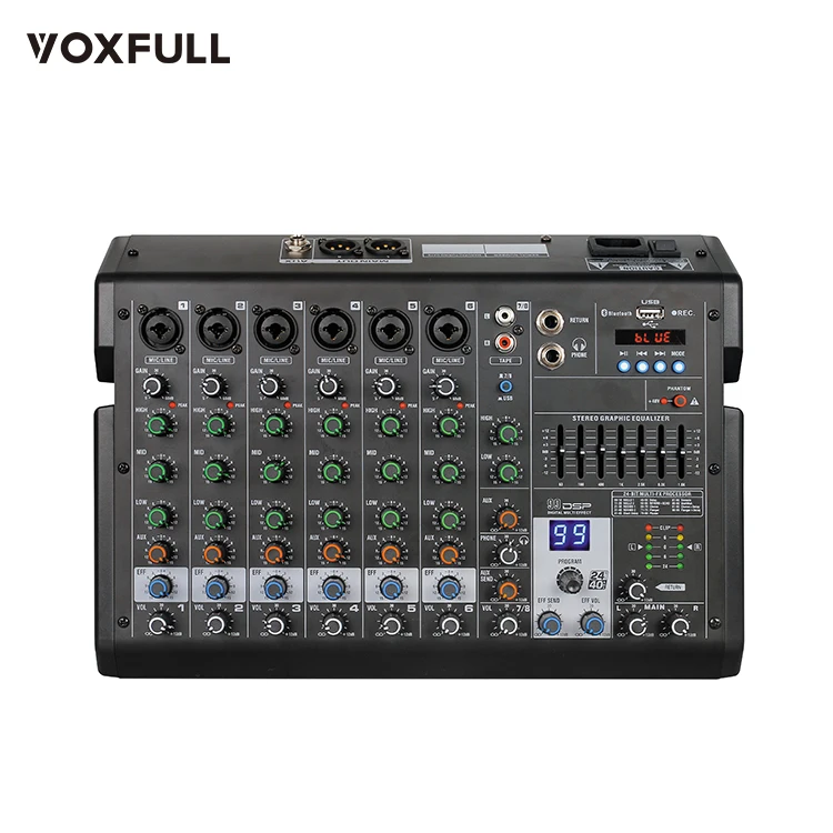 Professional Audio Mixer Portable Audio Mixer with Recording and 48V Phantom Power Supply 8 Channel Black Metal / 1year,1year
