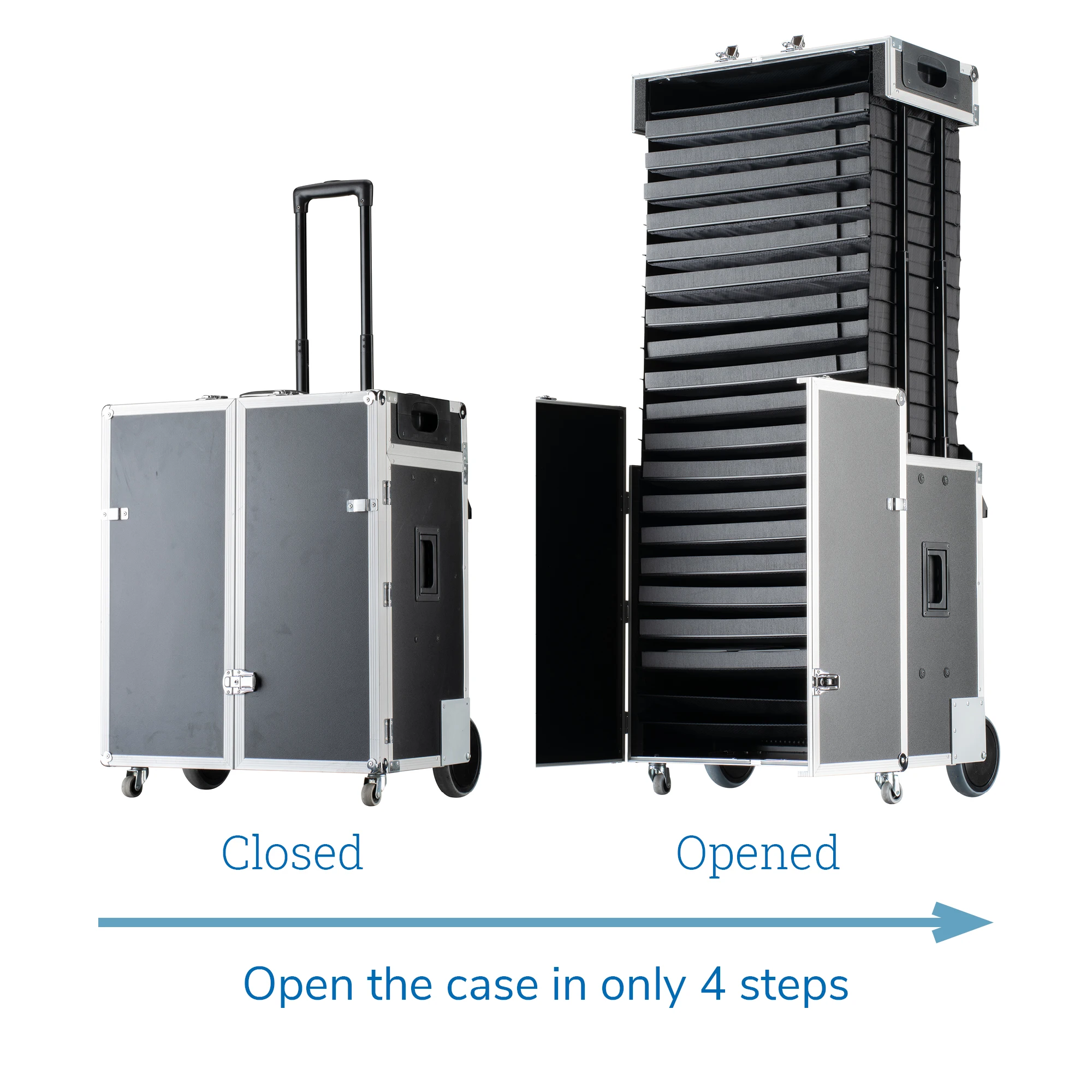 Pull up 77L folding optical frame storage glasses shipping boxes suitcase eyewear display case