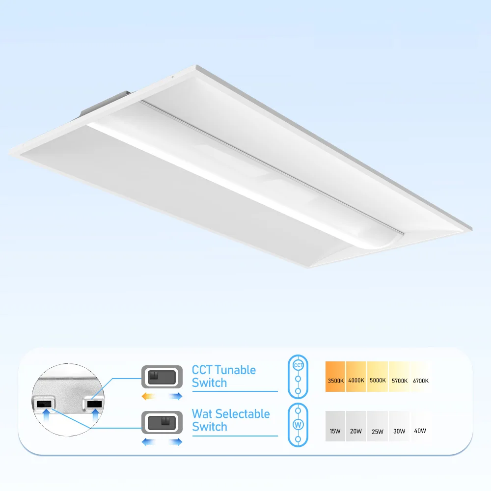 led center basket curved troffer panel light fixture 1 by 4ft 2 by 4 ft 5CCT power tunable UL drop ceiling office light