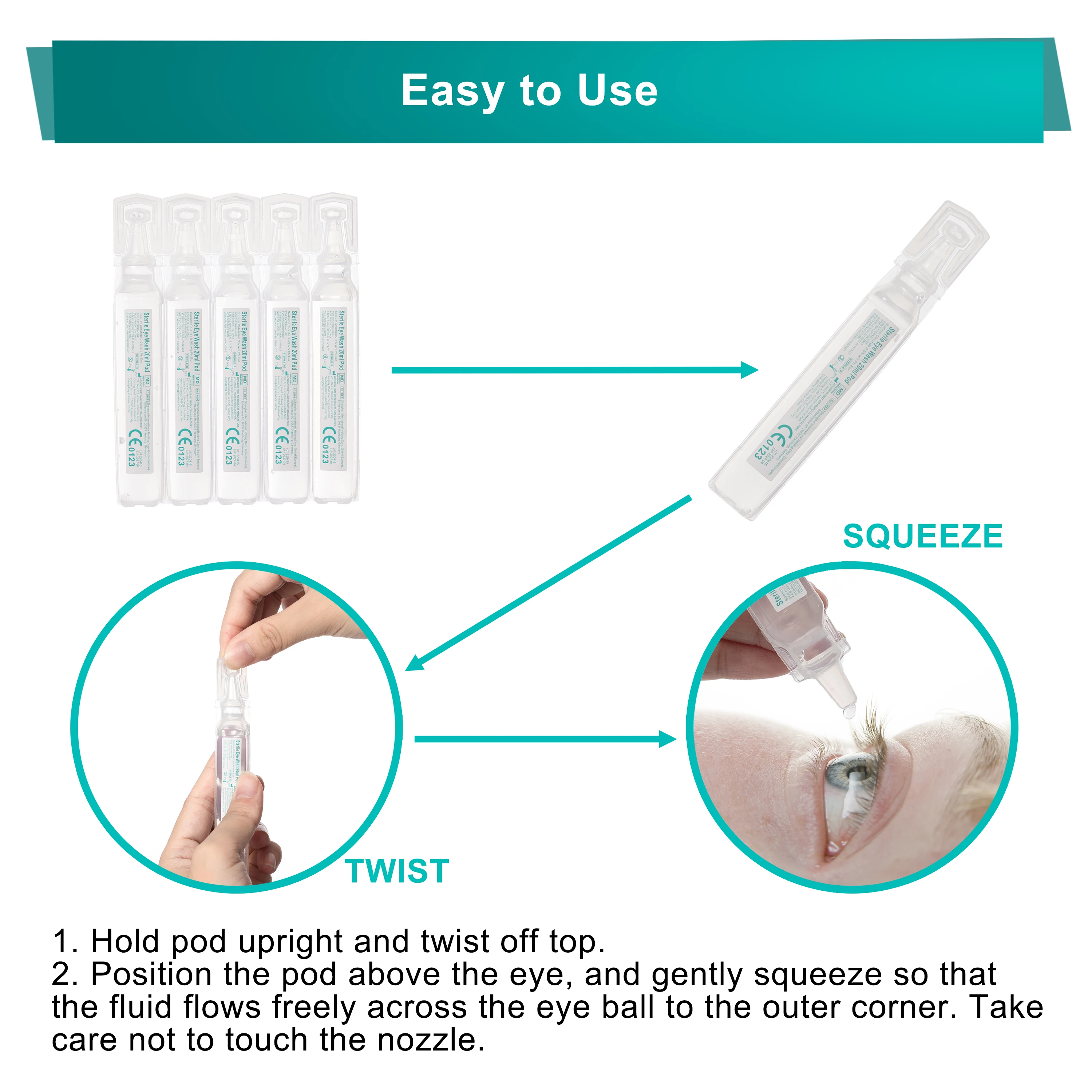 25Pack 20ml normal eye wash sterile saline solution bacteriostatic saline sterile water eyewash emergency first aid