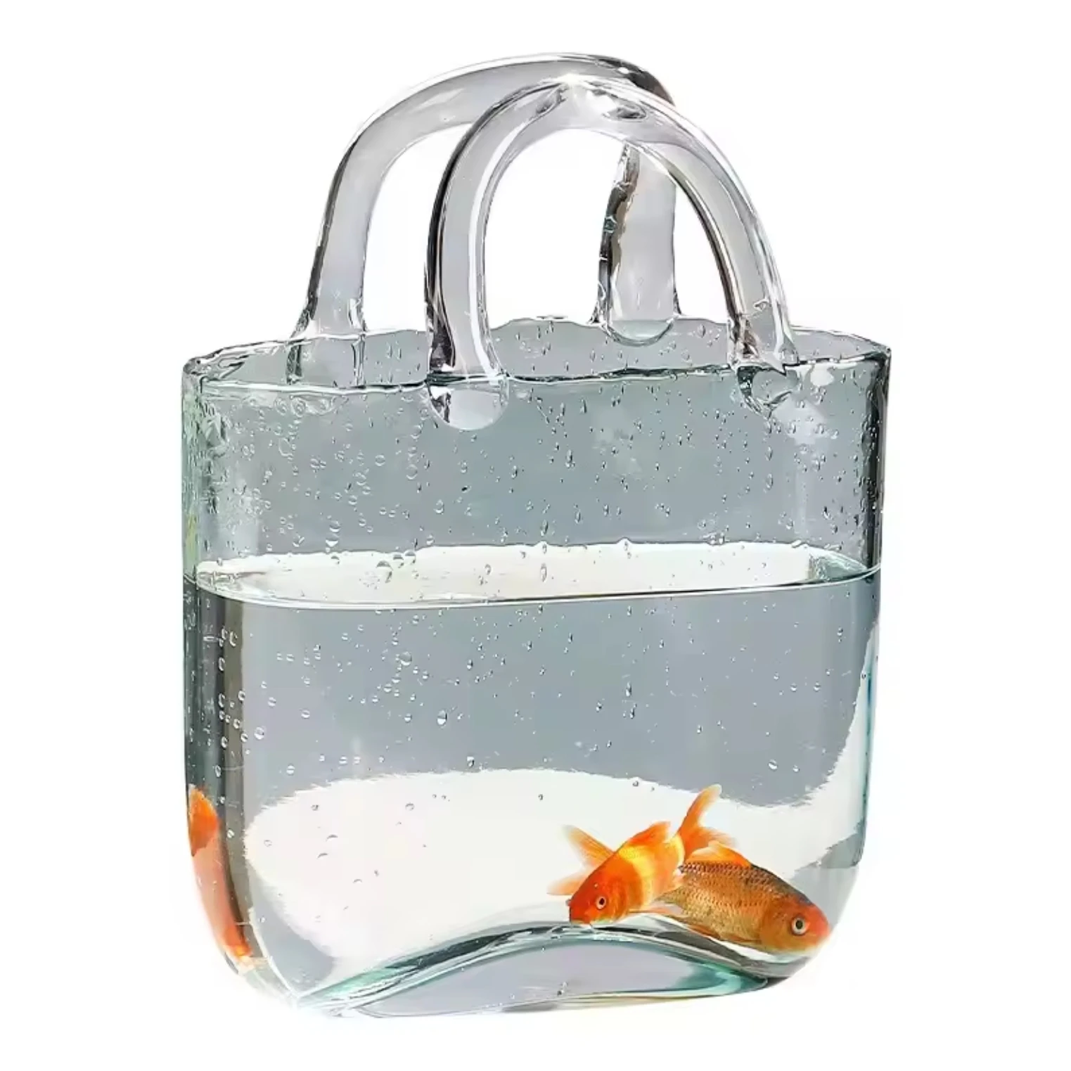 Modern Contemporary Tabletop Handbag Vases Purse Bag Vase Transparent SZ Handmade Air Bubbles Glass Deco Stone Elegant Art
