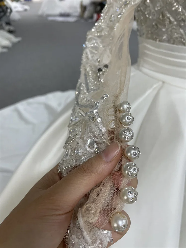 Vestido De Novio Brand African Big Ball Gown Wedding Dresses Long Sleeve Crystal Bridal Dress Dubai Style Bridal Wear