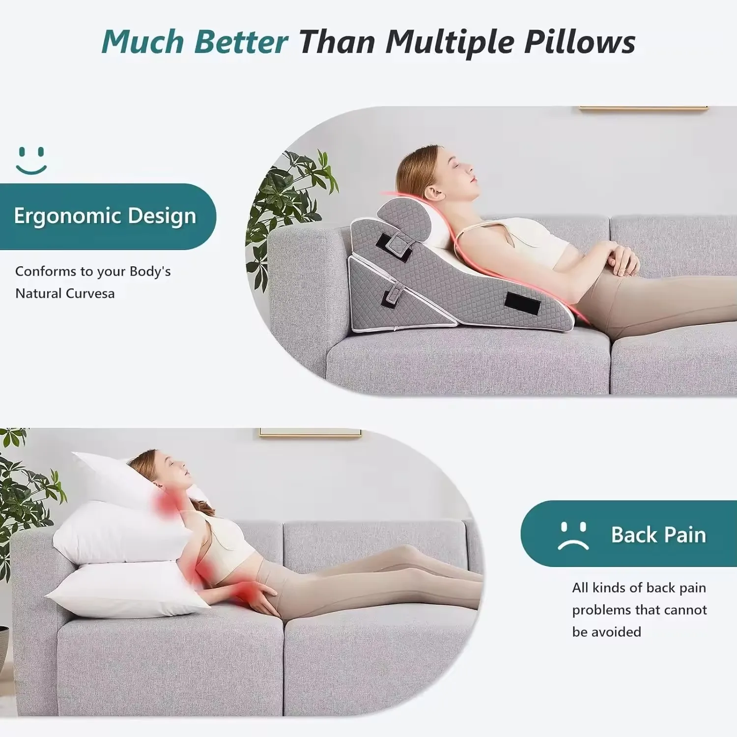 3 PCS Upgraded Bed Wedge Pillow for Sleeping -25D Post Surgery Pillow for Back Leg Pain Relief