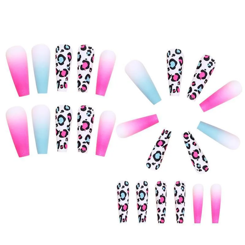 Hot-selling WholesaleRainbow Gradient New arrival  false nails coffin almond ballerina Artificial Fingernails with kit