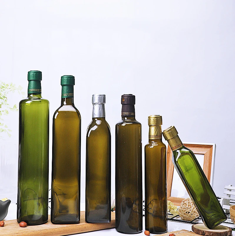 In Stock 100ml 250ml 500ml 750ml 1L Empty Square Dark Green Cooking Olive Oil Glass Bottles