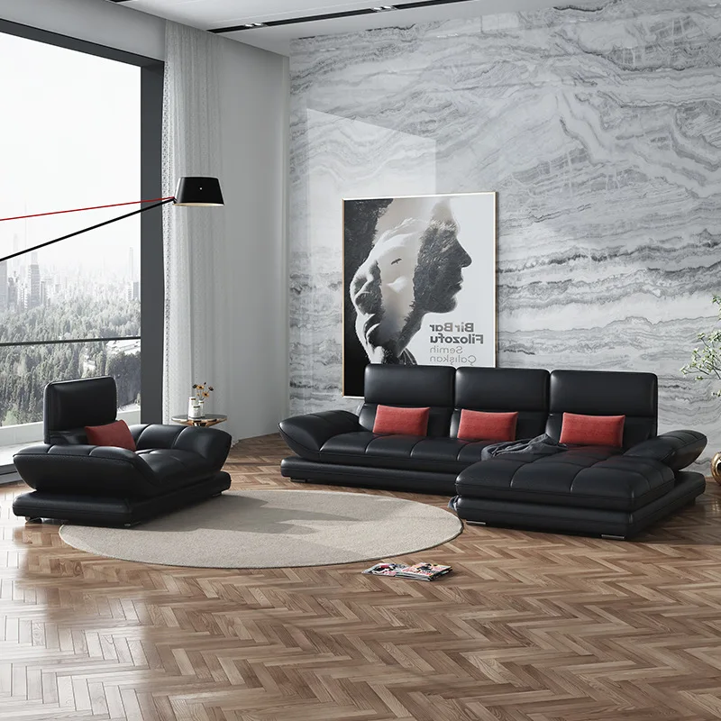 Modern Living Room Furniture Sofa Set Nordic Leather L shape Corner Sofas CELS011