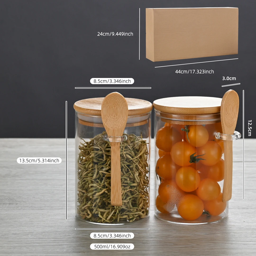 6pcs Airtight high borosilicate glass spice Storage jar set with bamboo lids and spoon