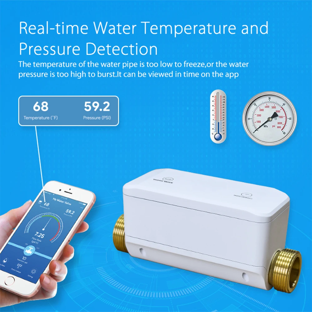 2.4G & 5G Wifi Detect Temperature Water Pressure Valve Water Leak Detector Works With Tuya Alexa Google Tmall Genie For Garden