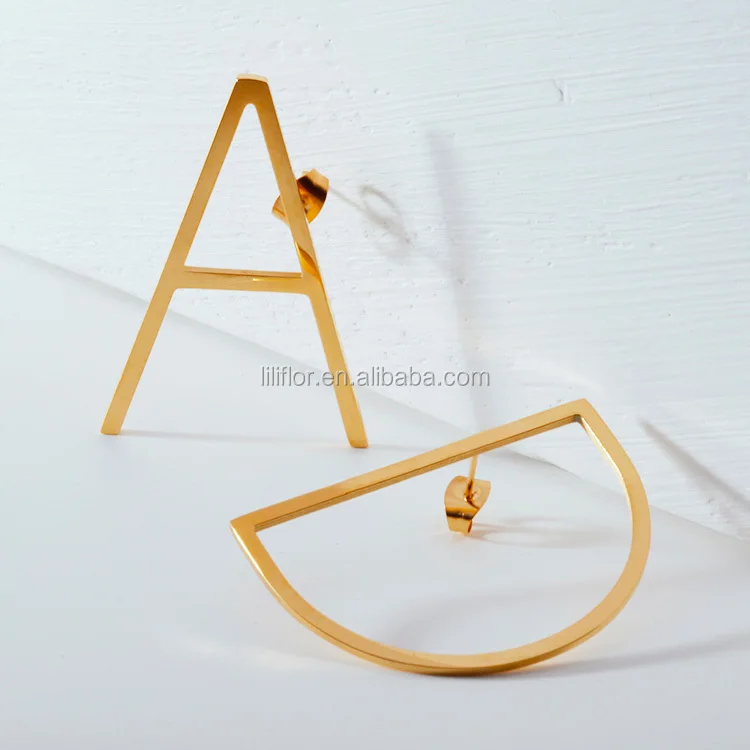18k Gold Plating Stainless Steel Jewelry Initial Letter Stud Earrings Capitals Gold color Single Earrings EEF1012 4