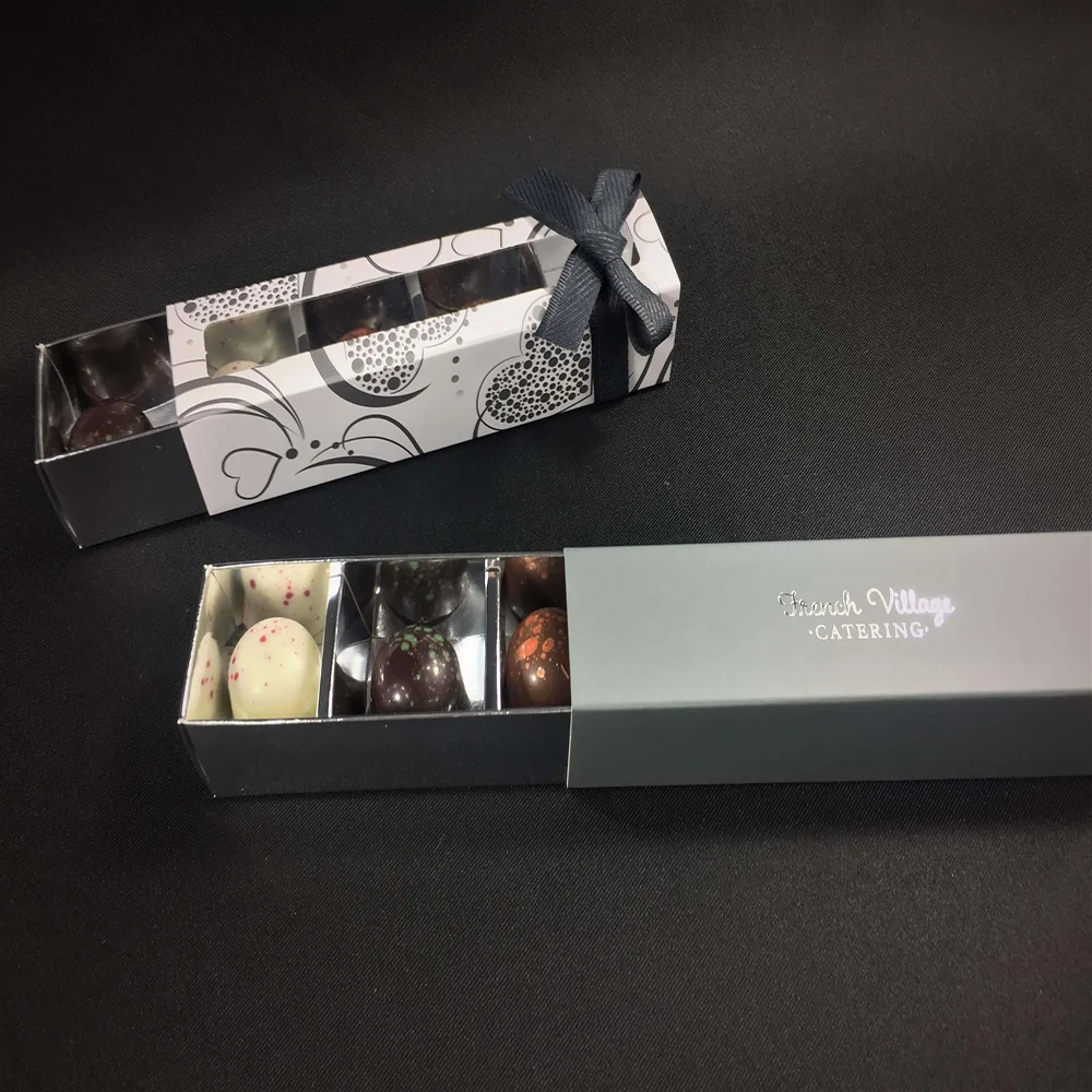 Custom Luxury Mini Drawer Bar Candy Cardboard Gift Box Sliding Chocolate Truffle Packaging Box With Paper Division Board
