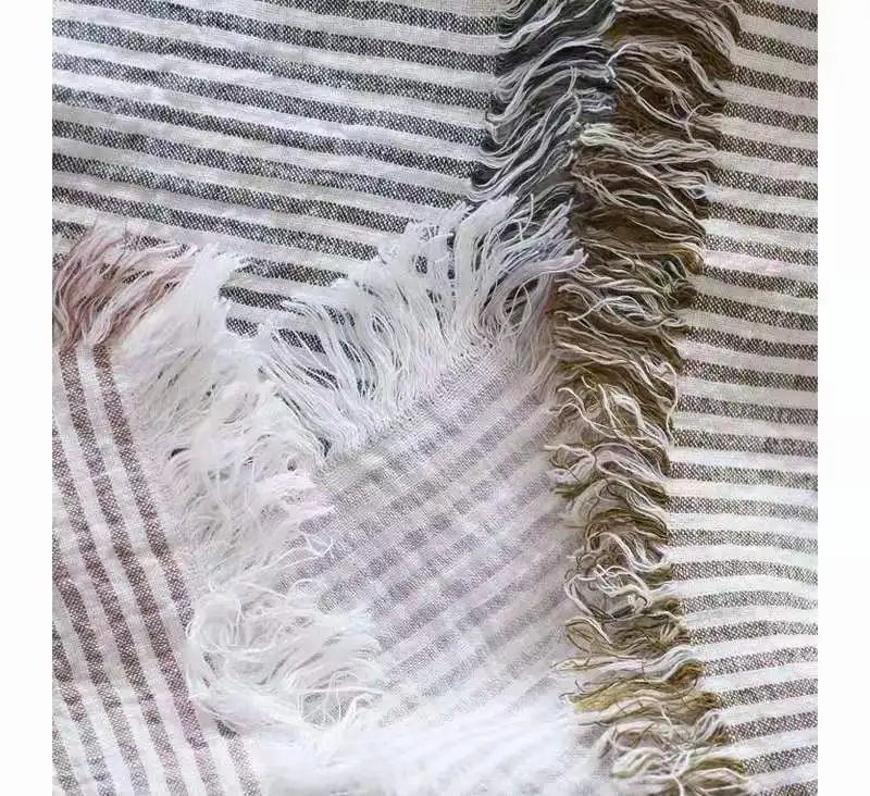 100% flax linen throw blanket pillow covers towel picnic waffle double side handmade fringed washed striped natural for baby bed