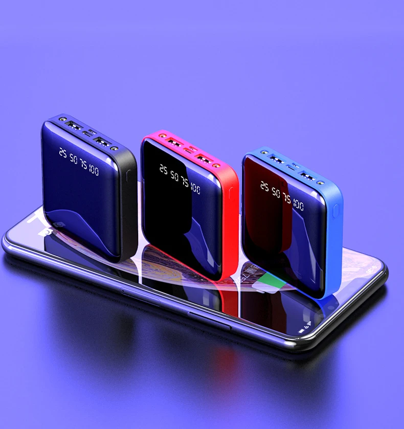 Drop-shipping 20000 Portable Power Bank Mirror LED Display 10000mah Mini Powerbank Flashlight For Mobile Phone Charger