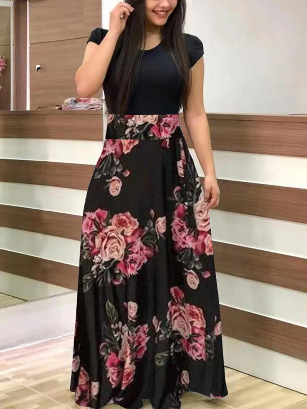 Jf Apparel Women Sexy Bohemia Strips Floral Printed Church Long Sleeve Maxi Dresses For Black Women Lady Casual Wear Dress