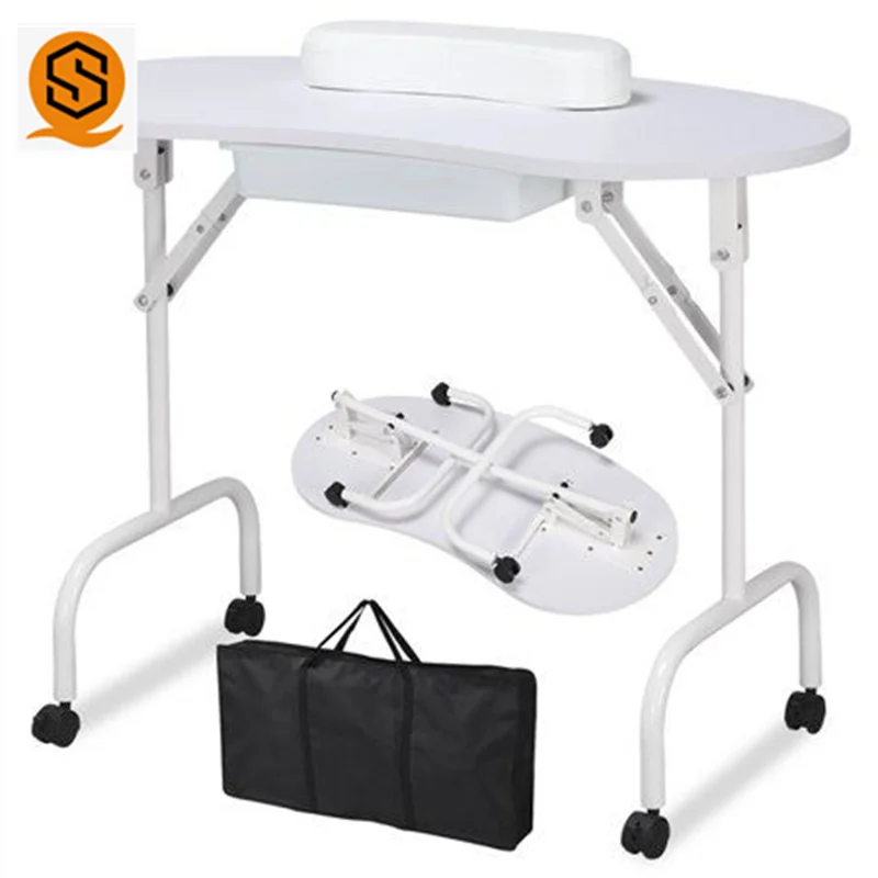 Cheap White Single Nail Table Salon Furniture Metal Nail Manicure Salon fold up easy taking Table