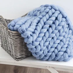 Custom Color Weighted Soft Blankets Thick Handmade Wholesale Huge Polyester Wool Cable Knit Big Yarn Chunky Blanket