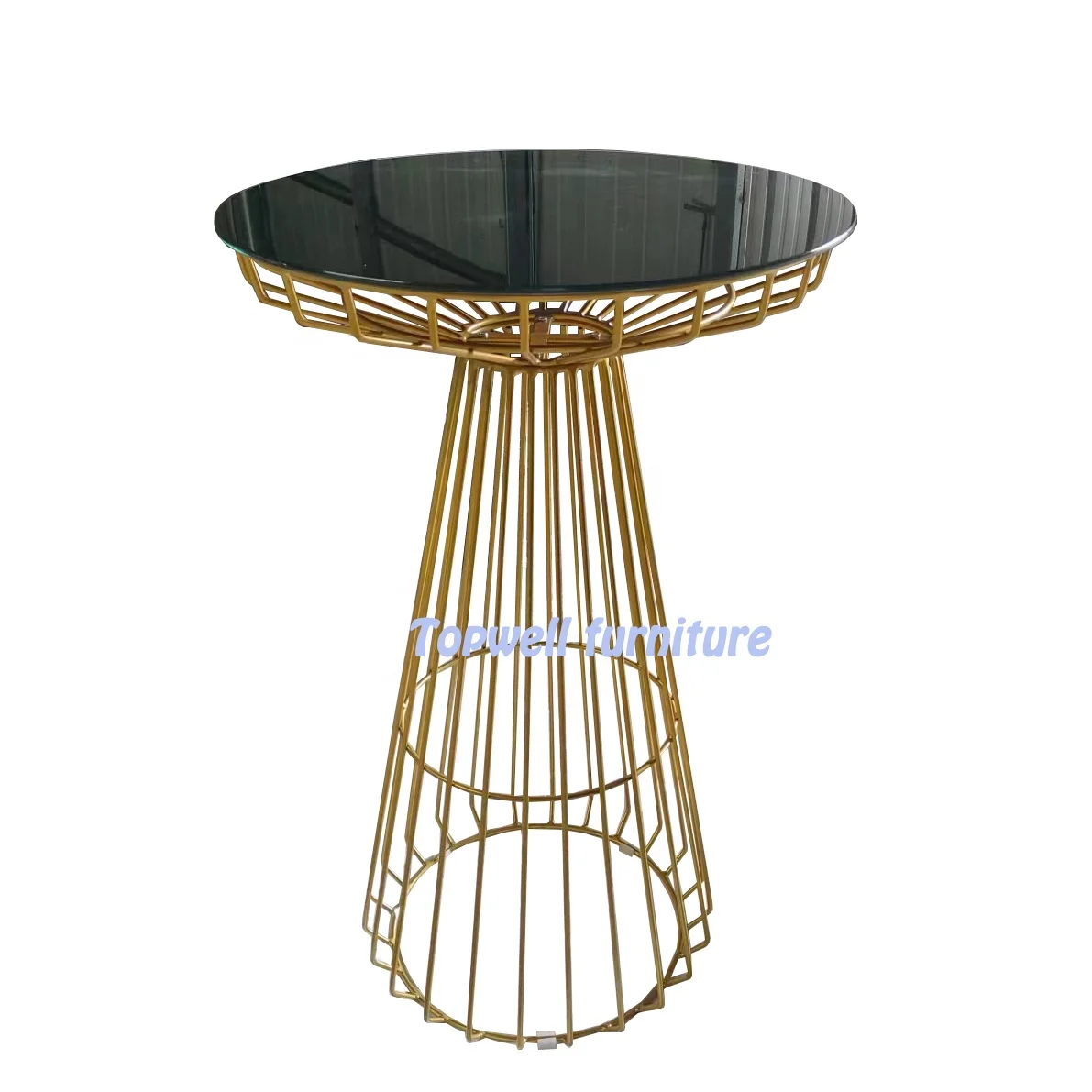 Wholesale High Quality round gold cocktail table gold metal glass wire bar table for wedding banquet tables outdoors Furniture