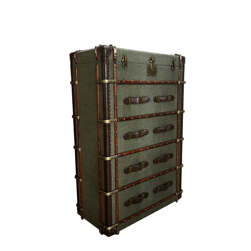 American Retro Style Leather Box High Bucket Cabinet Living Room Middle Ancient Entrance Cabinet Designer Storage Cabinet