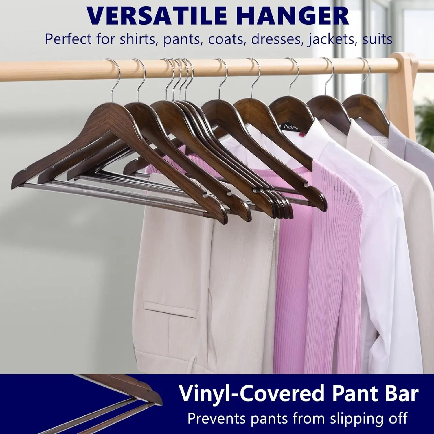 Wholesale Quality Wooden Hangers Solid Wood suit Coat Hanger with Chrome Hooks Heavy Duty Clothes Hangers