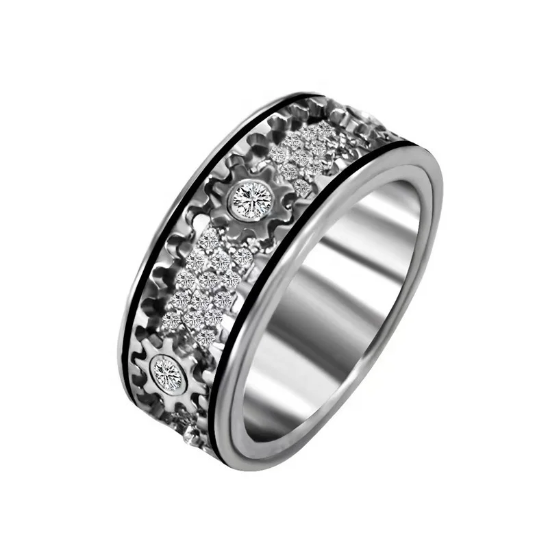 HYH new hot selling unique Rotatable gear ring zircon ring for men and women