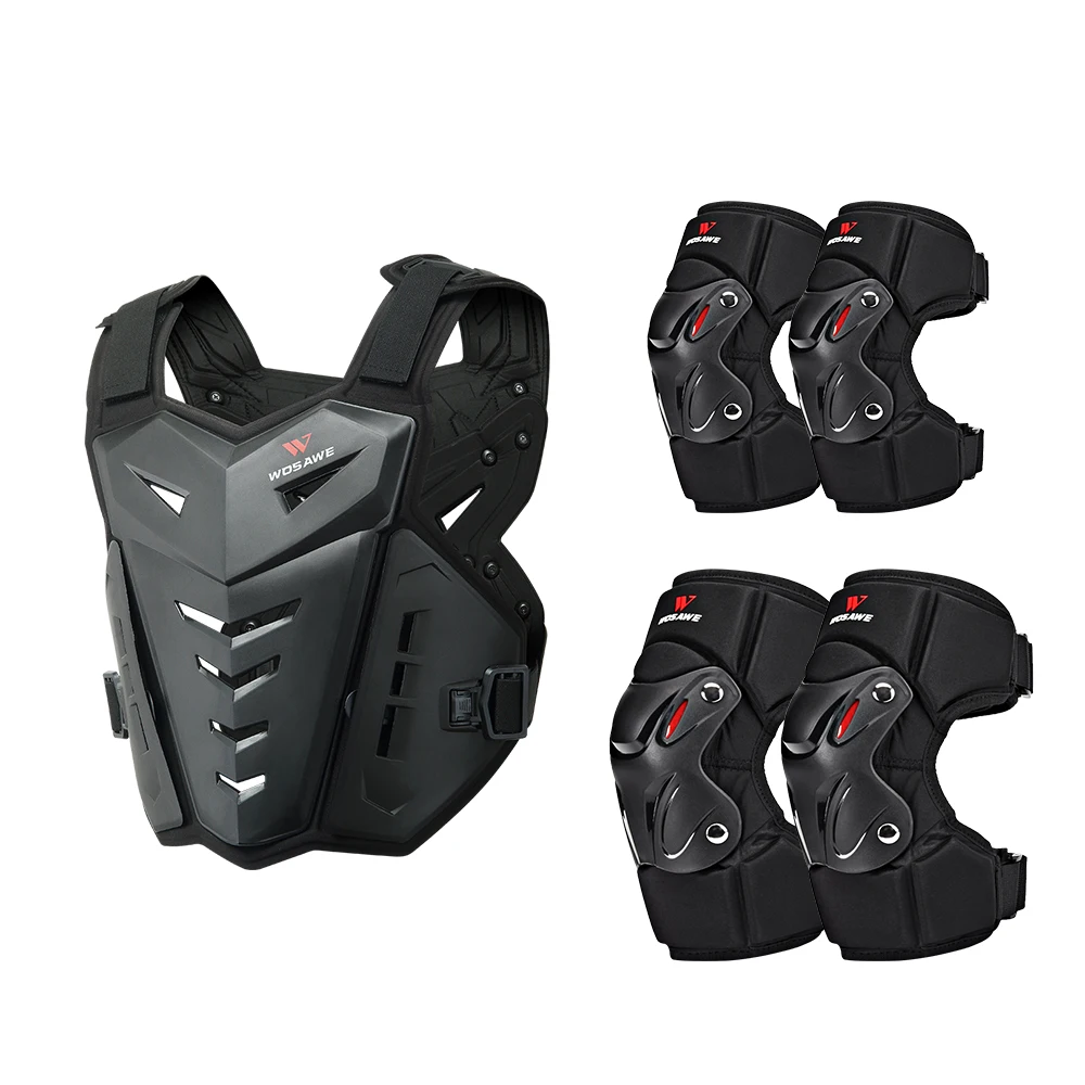 WOSAWE Motorcycle Jacket Body Armor Motocross Chest Back Protector Motocross Off-Road Racing Vest and Motorcycle Knee Protector
