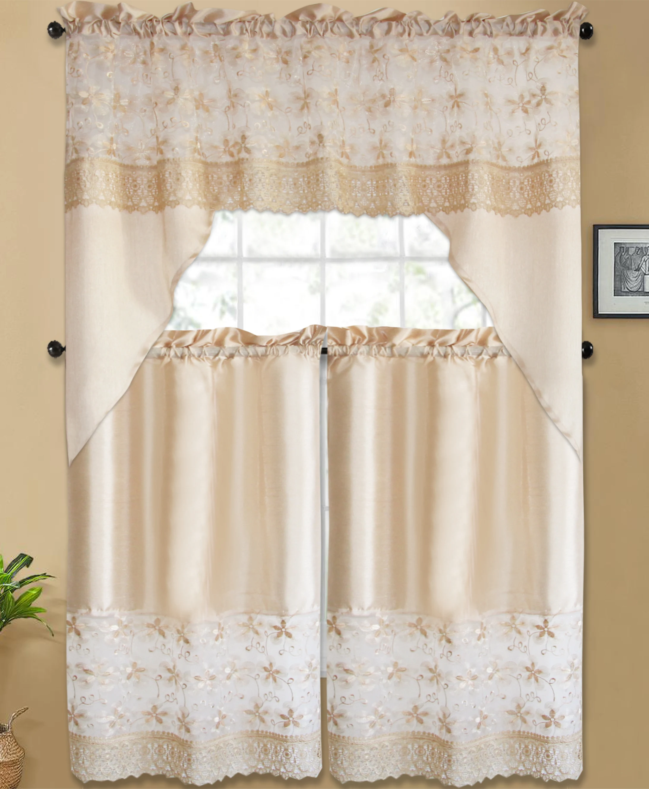 Romantic Floral Curtain Kitchen  Sheer Curtain Home Decor Rod Pocket Window Curtain