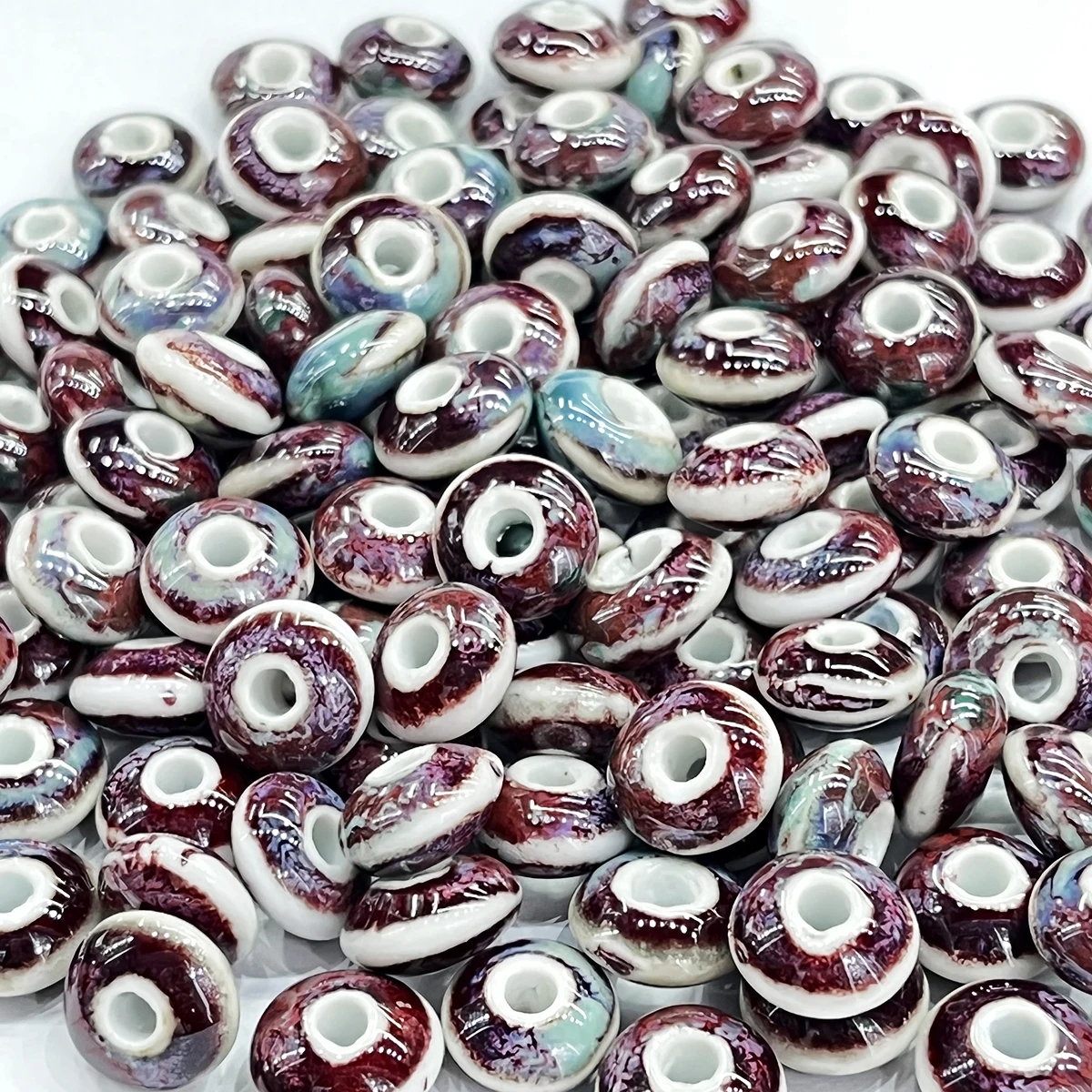 Wholesale 12mm Flat Round Shape Pattern Colorful Fancy Porcelain Beads Ceramic Beads For Jewelry Making Supplier