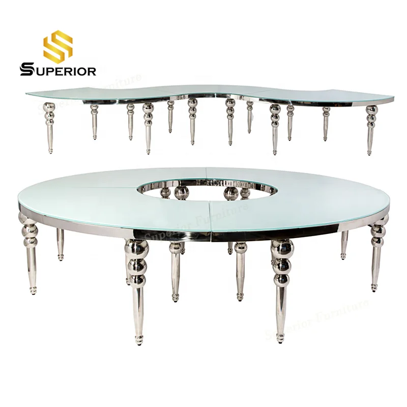 Hot sale modern silver stainless steel s shape banquet table for events